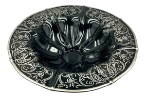 Early 20th Century Floral Sterling Silver Black Amethyst Glass Footed Bowl