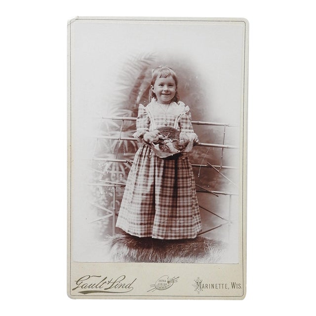 Antique Cabinet Card Cute Little Girl Hat Full of Baby Chicks Photograph For Sale