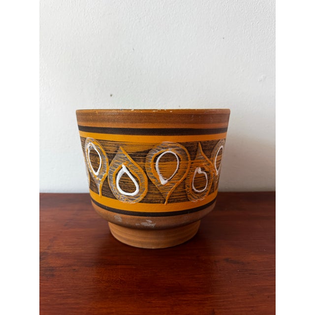 Vintage Mid-Century Ceramic Planter With Dimensional Fat Lava Style Glaze, Orange Brown & Teal For Sale - Image 4 of 12