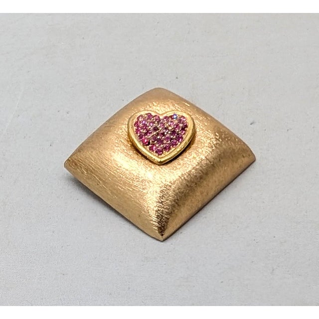 Metal Vintage Signed Napier Goldtone Pavé Faux-Ruby Heart Brooch For Sale - Image 7 of 8
