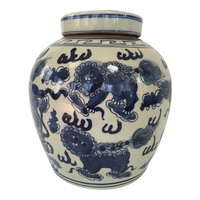 Blue and White Chinese Foo Dog Ginger Jar Chairish