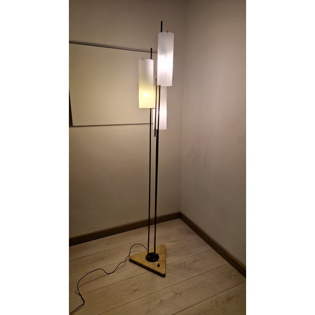 Iron and Brass Floor Lamp with Three Cylindrical Glass Panes from Stilnovo, 1950s For Sale - Image 9 of 11