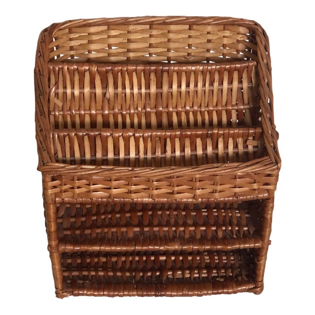 1960s Vintage Boho Wicker Stationery or Mail Organizer For Sale
