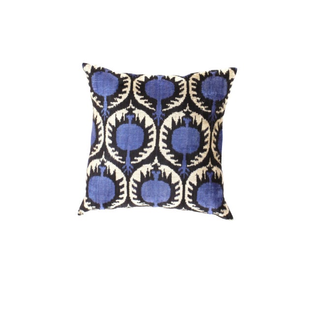 Traditional Contemporary Turkish Multi Colors Velvet Silk Ikat Pillow For Sale - Image 3 of 3