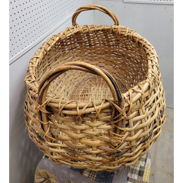 Very Large Woven Wicker Blanket Basket With Handles Chairish