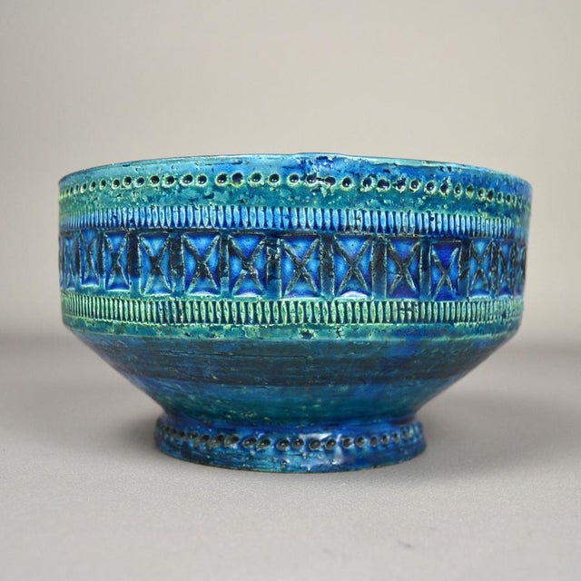 1950s Rimini Blu Glazed Ceramic Footed Centerpiece Bowl by Aldo Londi by Bitossi, 1950s For Sale - Image 5 of 13
