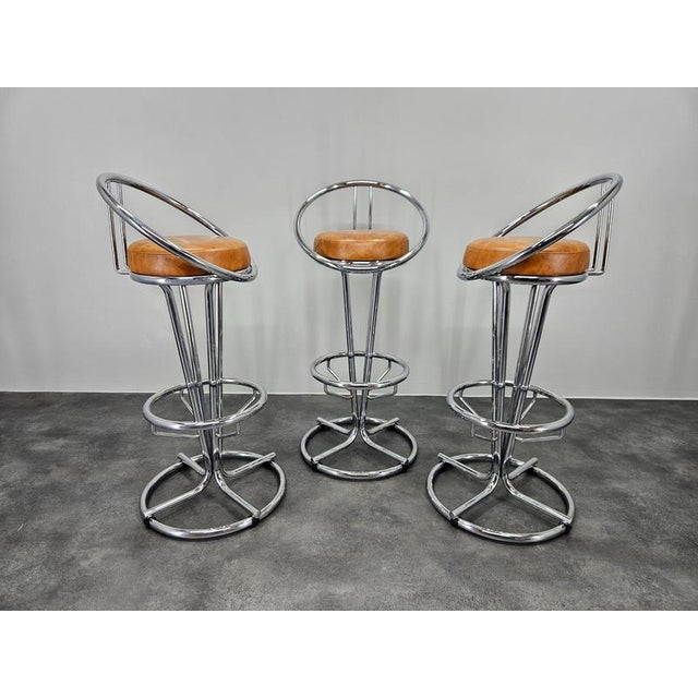 Animal Skin Vintage Space Age Italian Bar Stools, 1970, Set of 3 For Sale - Image 7 of 14