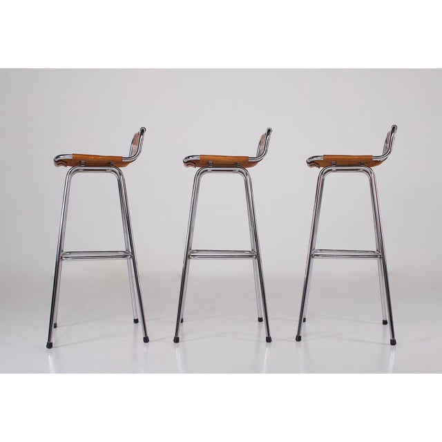Cognac Leather Stools, 1970s, Set of 3 For Sale - Image 4 of 12
