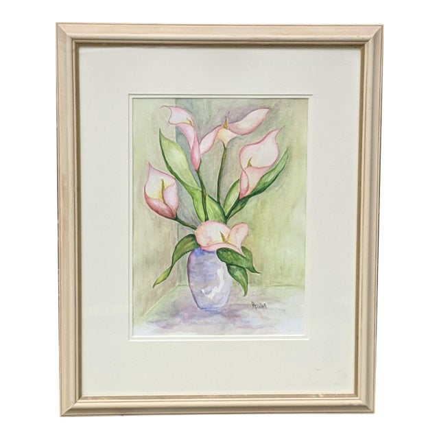 Vintage Original Botanical Still Life Watercolor Painting Framed and Signed For Sale