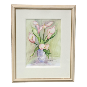 Vintage Original Botanical Still Life Watercolor Painting Framed and Signed