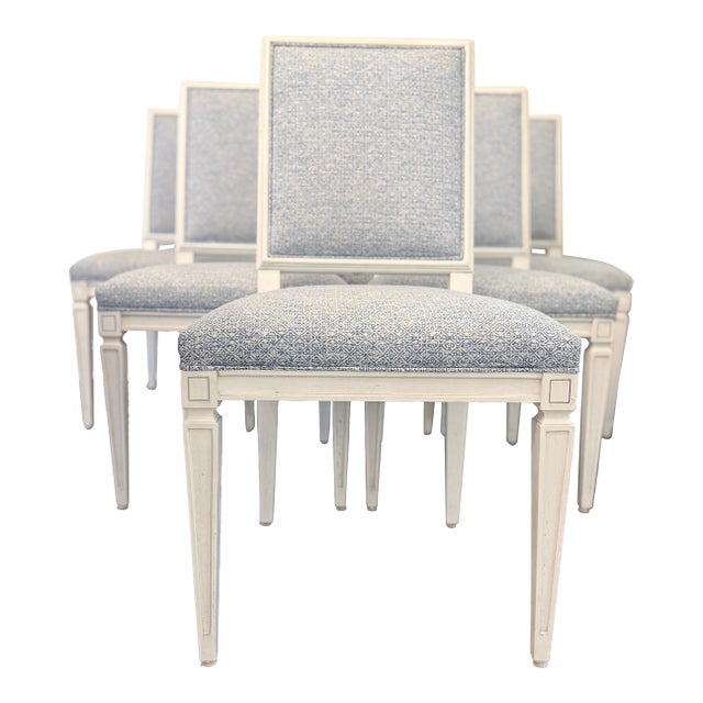 Set of 6 Highland House Dining Side Chairs With Schumacher Fabric For Sale