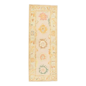 Early 21st Century Pink Multicolor Turkish Oushak Runner 3'2" X 8'4"