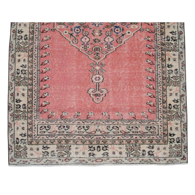 Distressed Area Rug Hand Knotted Muted Color Oushak Medallion Rug - 3'10'' X 6'3'' For Sale - Image 9 of 15