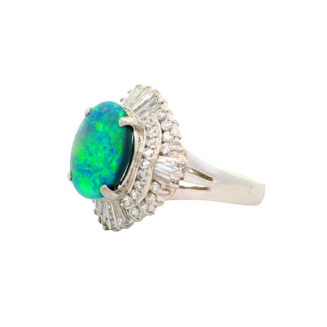 1.75 Carat Australian Black Opal Diamond Platinum Ballerina Ring, Size 6.75 For Sale In Los Angeles - Image 6 of 6