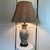 Mid-Century Modern Vintage Iznik Pattern Ceramic Chinoiserie Lamp on Carved Wood Base With Gold Shade For Sale - Image 3 of 12
