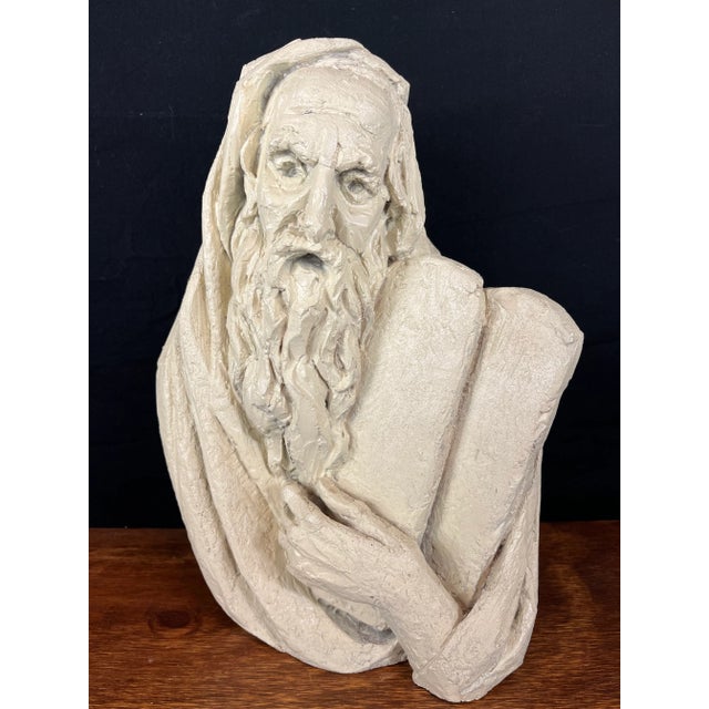 Vintage Large Bust of Moses Holding the Ten Commandments Signed Arnold Bergier, 1967 For Sale - Image 13 of 13