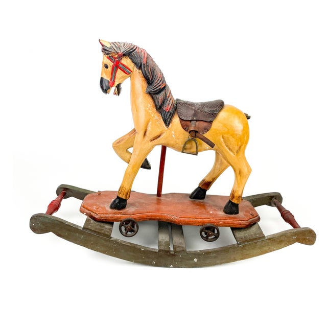 Vintage Hand Painted Carved Rocking Horse For Sale In New York - Image 6 of 6