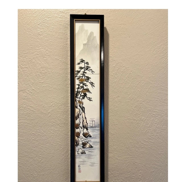 Ceramic Vintage Japanese Ryuzan Signed Hand Painted 5-Tile Porcelain Landscape 18.75â€ For Sale - Image 7 of 8