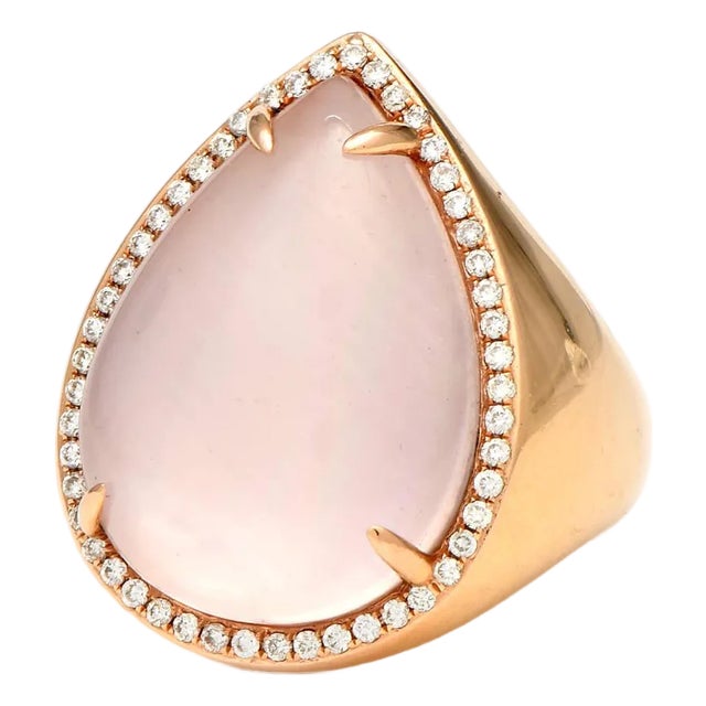 14KR Rose Quartz & Mother of Pearl Tear Drop Ring, size 7 For Sale