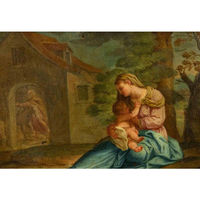 The nursing Virgin is a modern artwork realized by an italian Artist of 19th century. Mixed colored oil painting on metal...