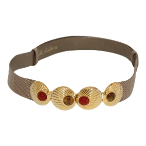 1980s Judith Leiber Beige and Gold Belt with Semi Precious Stones