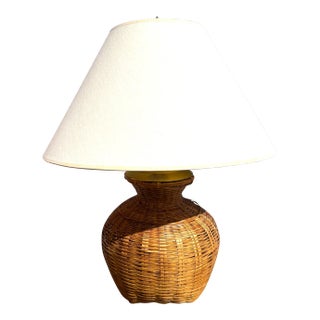Rustic European Woven Rattan Table Lamp For Sale