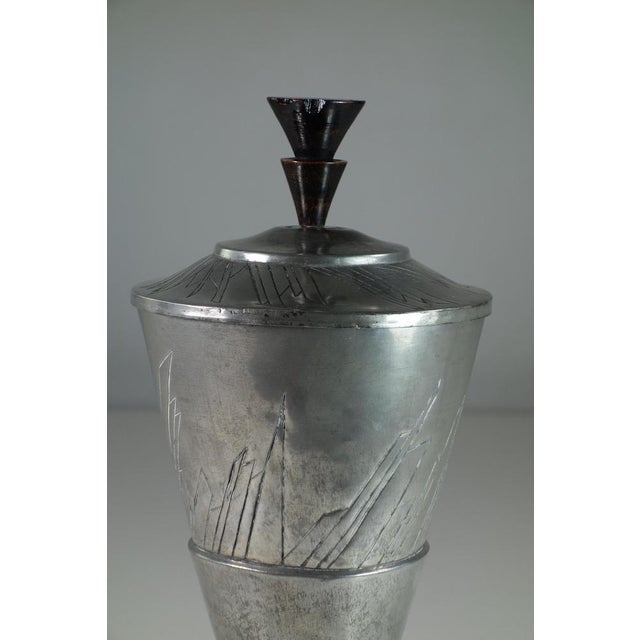 Black Futurist Metal and Black Wood Urn Vase, 1920s For Sale - Image 8 of 10