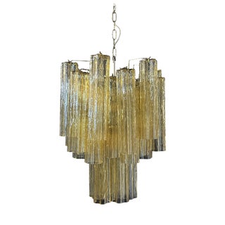 Murano Clear Amber & Gold Glass Tube Chandelier, 1990s For Sale