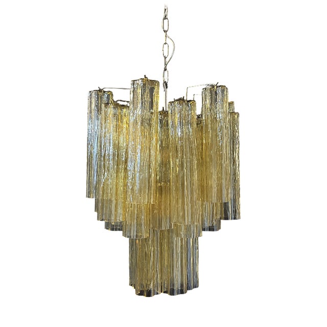 Murano Clear Amber & Gold Glass Tube Chandelier, 1990s For Sale