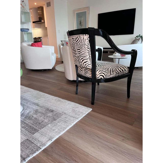 Black Glossy and Cotton Velvet Zebra Armchairs- A Pair For Sale - Image 11 of 11