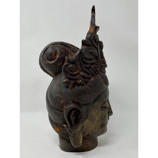 Antique Guan Yin Bodhisattva Bronzed Iron Head Figures - Set of 2 For Sale In Los Angeles - Image 6 of 10