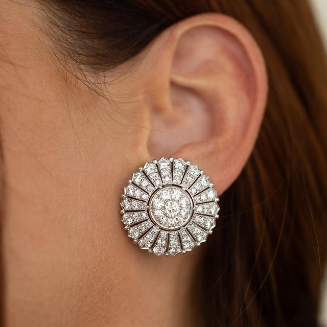French platinum earrings 126 round brilliant diamonds weighing approximately 11.50 carats. 23.79g