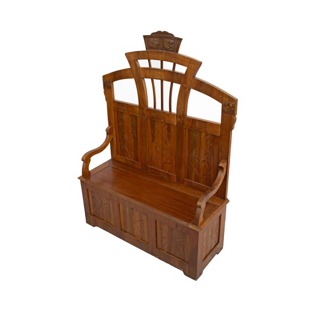 Antique Art Nouveau Cherry Wood Entrance Chest, 1900s For Sale - Image 3 of 12