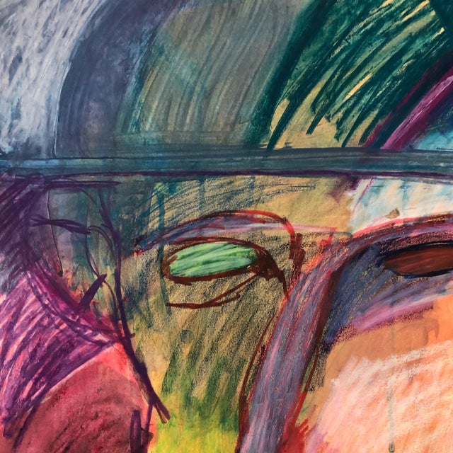 1970s Vintage Large Original Pastel Abstract Portrait Drawing For Sale - Image 5 of 9