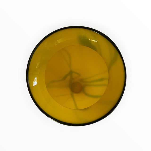 Rick Strini Signed 2004 Hand-Blown Art Glass Vase 11.25" Yellow, Amber & Green Botanical Design For Sale - Image 4 of 8