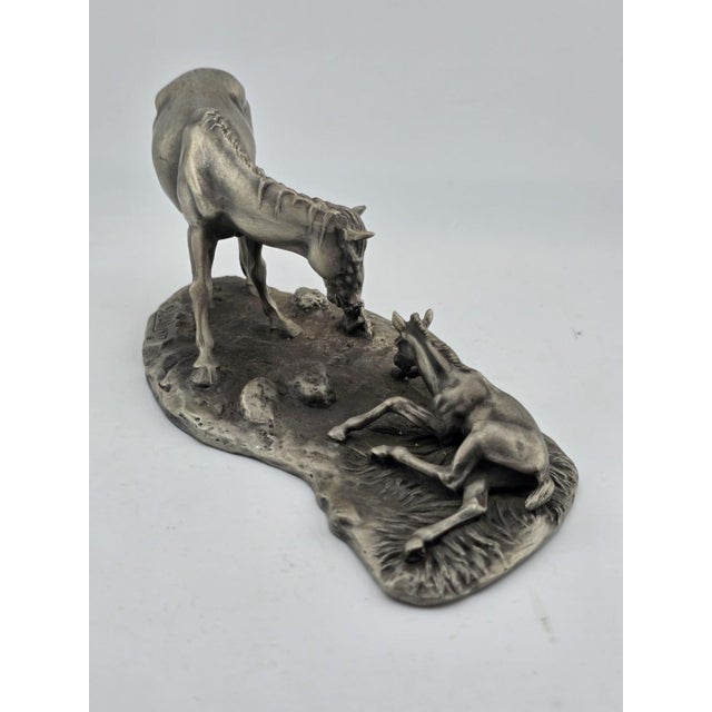 1970s Polland Franklin Mint Pewter Horse Mare Foal Newborn Western Wildlife Figurine For Sale - Image 11 of 15