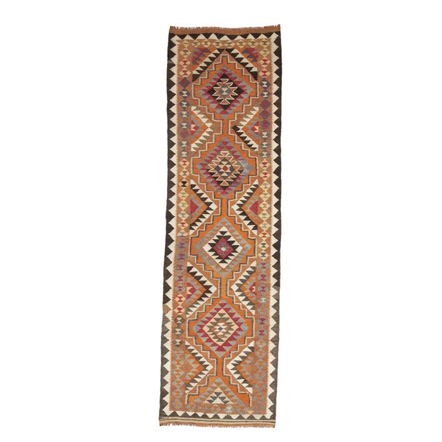 Textile Orange & Brown Vintage Kilim Runner For Sale - Image 7 of 7