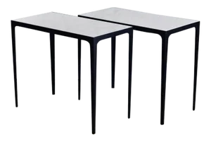 Contemporary Design Frères "Esquisse" Iron and Honed Marble Side Tables - a Pair