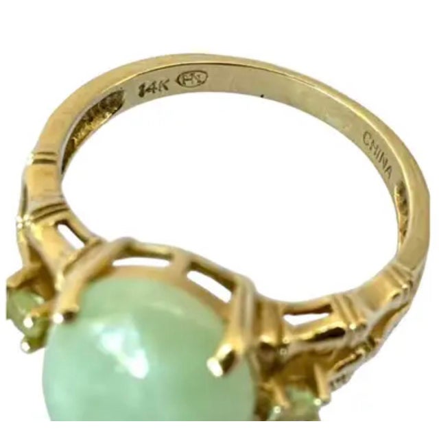14k Gold Oval Jade Cocktail Ring Vintage Chinese For Sale In Tampa - Image 6 of 8