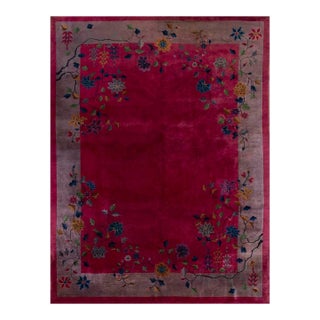 1920s Knotted Purple Wool Antique Chinese Art Deco Room Size Rectangle Rug For Sale