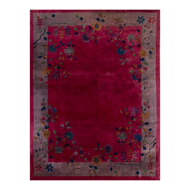 1920s Knotted Purple Wool Antique Chinese Art Deco Room Size Rectangle Rug For Sale