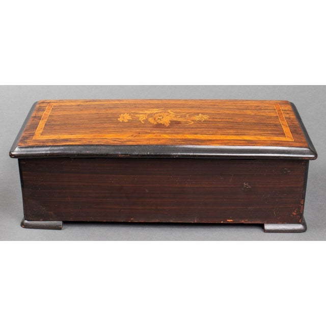 Brown Swiss Cylinder "6-Airs" Marquetry Music Box For Sale - Image 8 of 8