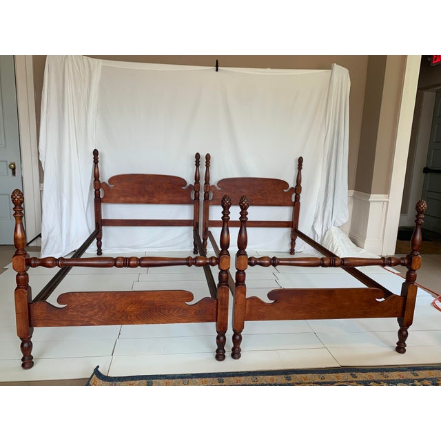 Wood Pair of Vintage Pineapple Post 1950's Colonial Twin Size Bed Frames For Sale - Image 7 of 18
