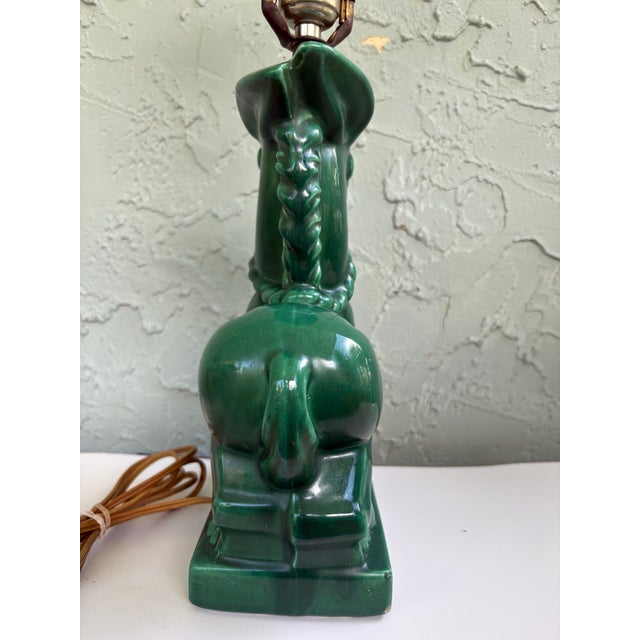Metal Vintage Emerald Green Glazed Ceramic Donkey Table Lamp – Art Deco Style – 22” Tall For Sale - Image 7 of 11
