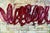 A thick, looping ribbon of deep crimson sweeps across the canvas like a single breath of handwriting, over a pale ground...