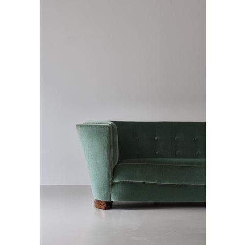 Large Danish Sofa in Green Velvet, 1940s For Sale - Image 4 of 15