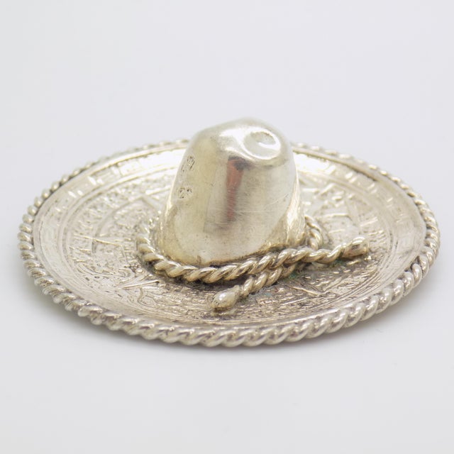 Metal Vintage Mexican Handmade Genuine Sterling Silver 925 Traditional Sombrero Hat For Sale - Image 7 of 11