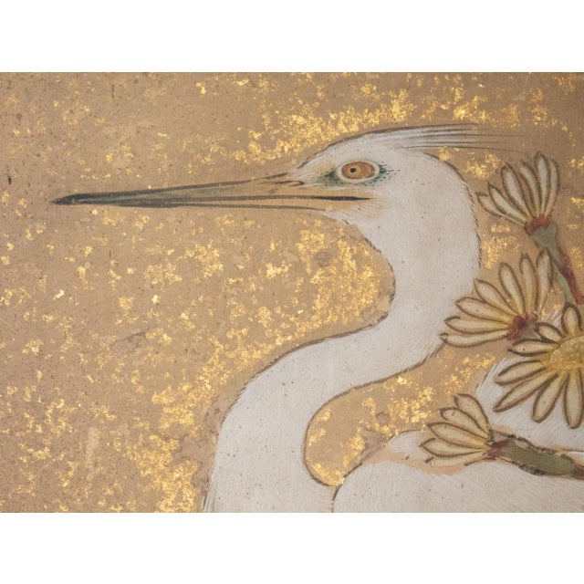 "Egrets and Sparrow", C. 1950s Japanese Yamato-E Style Byobu Screen For Sale - Image 14 of 18