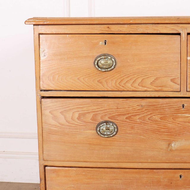 Pretty early 19th C English pine chest of drawers on bracket feet. 1820 This piece is designed in the style of the...