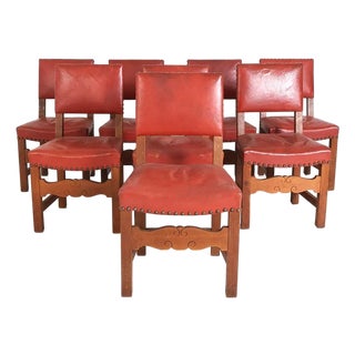 1950s Set 8 Danish Mid Century Old School Dining Chairs For Sale